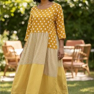 Zanzea Mustard Polka Dot Midi Dress